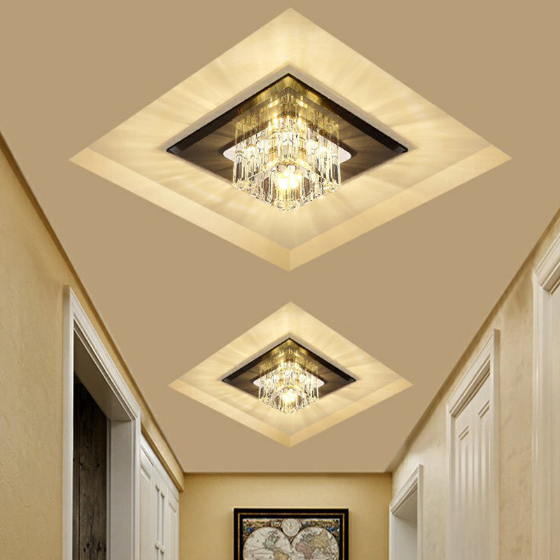 Contemporary Crystal Flush Mount Ceiling Light for Hallways - LED Lighting Fixture