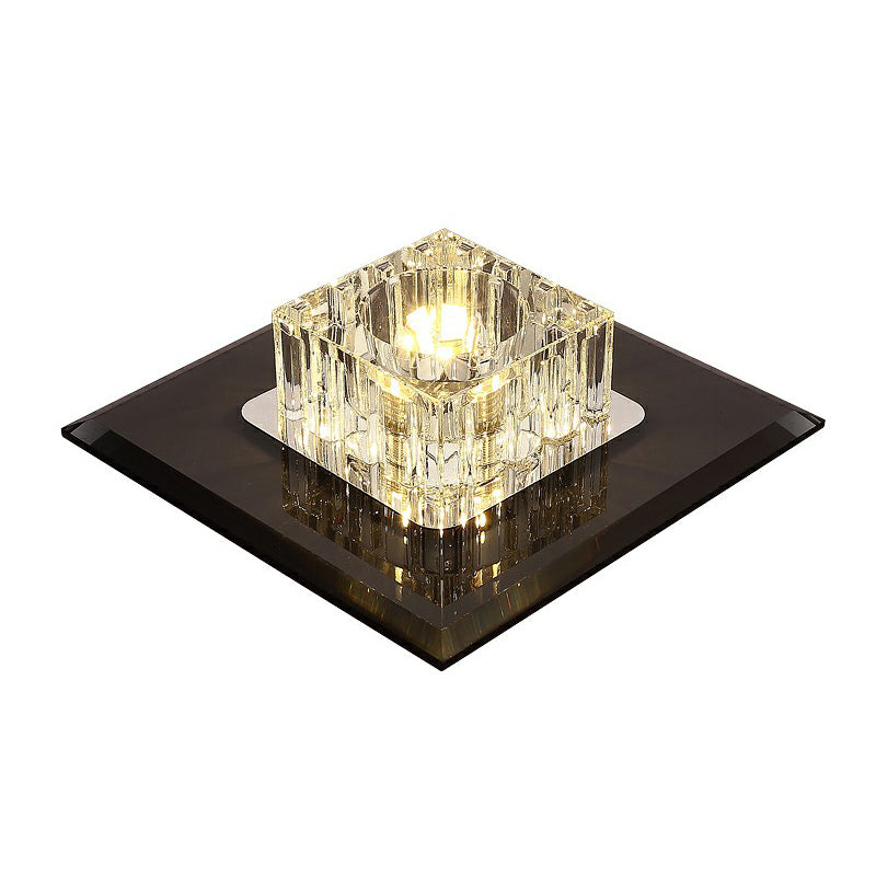 Contemporary Crystal Flush Mount Ceiling Light for Hallways - LED Lighting Fixture