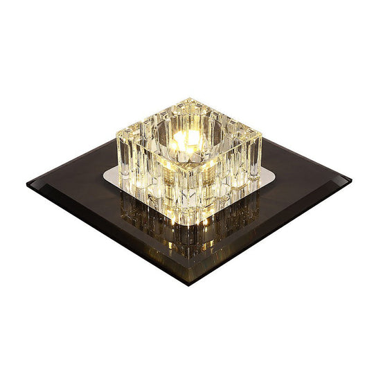 Contemporary Crystal Flush Mount Ceiling Light for Hallways - LED Lighting Fixture