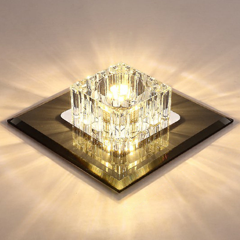 Contemporary Crystal Flush Mount Ceiling Light for Hallways - LED Lighting Fixture
