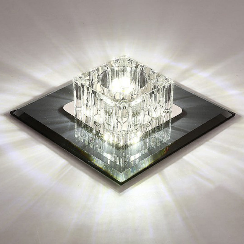 Contemporary Crystal Flush Mount Ceiling Light For Hallways - Led Lighting Fixture Black / White