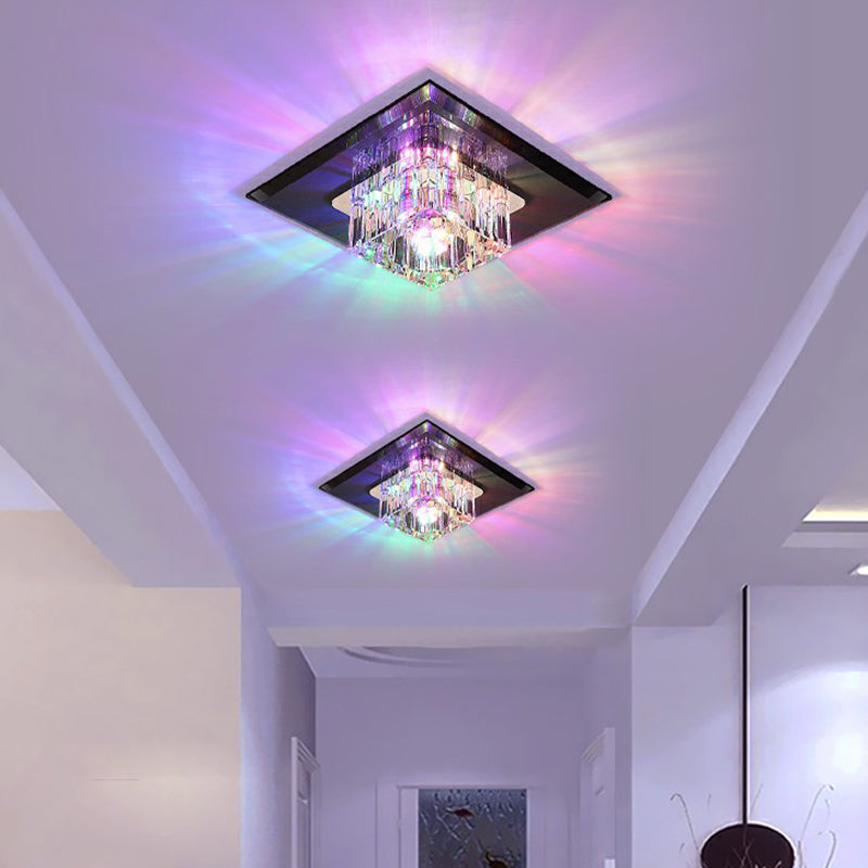 Contemporary Crystal Flush Mount Ceiling Light for Hallways - LED Lighting Fixture
