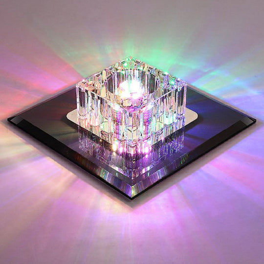 Contemporary Crystal Flush Mount Ceiling Light for Hallways - LED Lighting Fixture