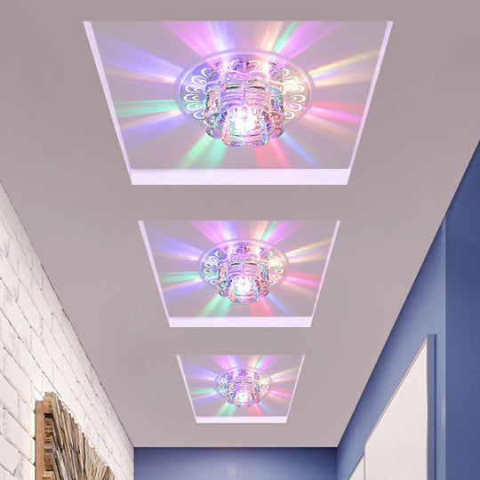 Minimalist Crystal Led Flush Mount Fixture For Hallway Clear Flower Lighting