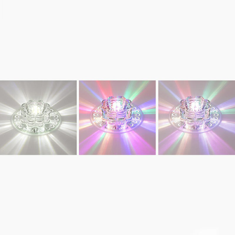 Minimalist Crystal Led Flush Mount Fixture For Hallway Clear Flower Lighting / 5.5 Rgb And White