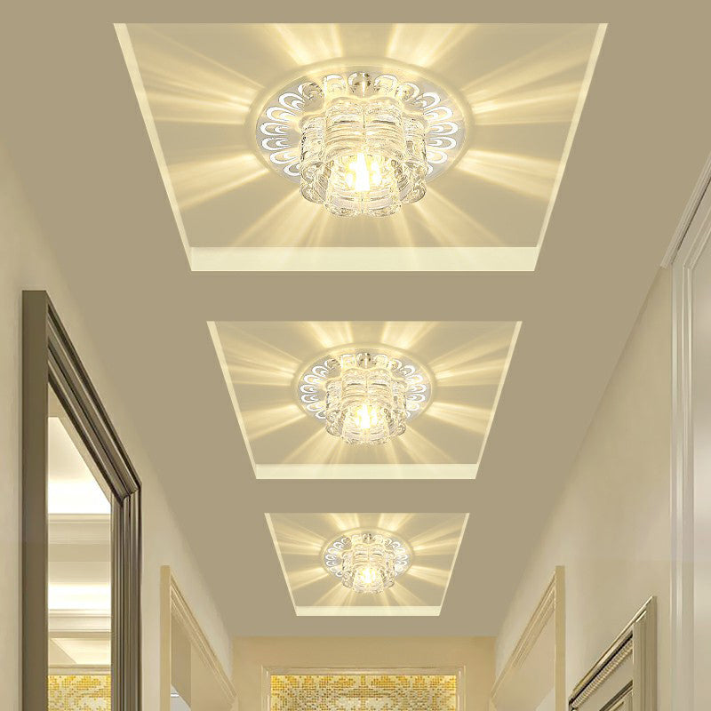 Minimalist Crystal Led Flush Mount Fixture For Hallway Clear Flower Lighting / 5.5 Warm