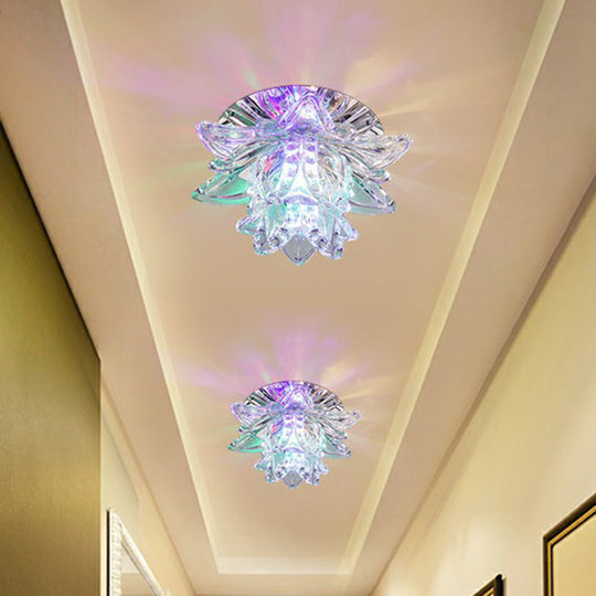Modern Lotus-Shaped Entryway LED Crystal Flush Mount Ceiling Light in Clear