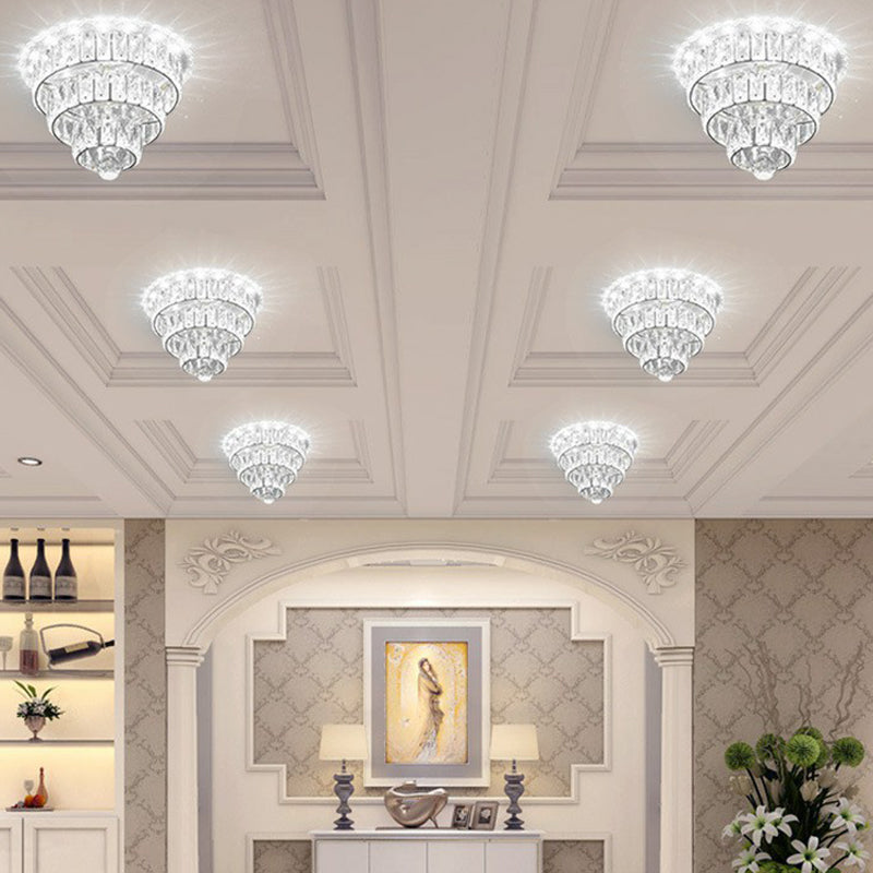 Artistic Crystal LED Flush Mount Fixture - Tiered Round Design for Corridor, Clear