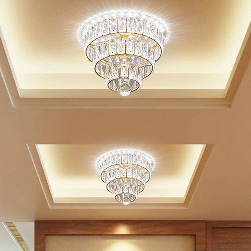Artistic Crystal LED Flush Mount Fixture - Tiered Round Design for Corridor, Clear