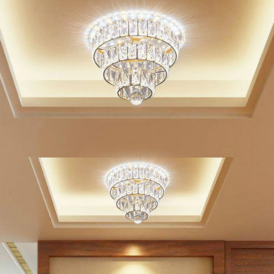 Artistic Crystal LED Flush Mount Fixture - Tiered Round Design for Corridor, Clear