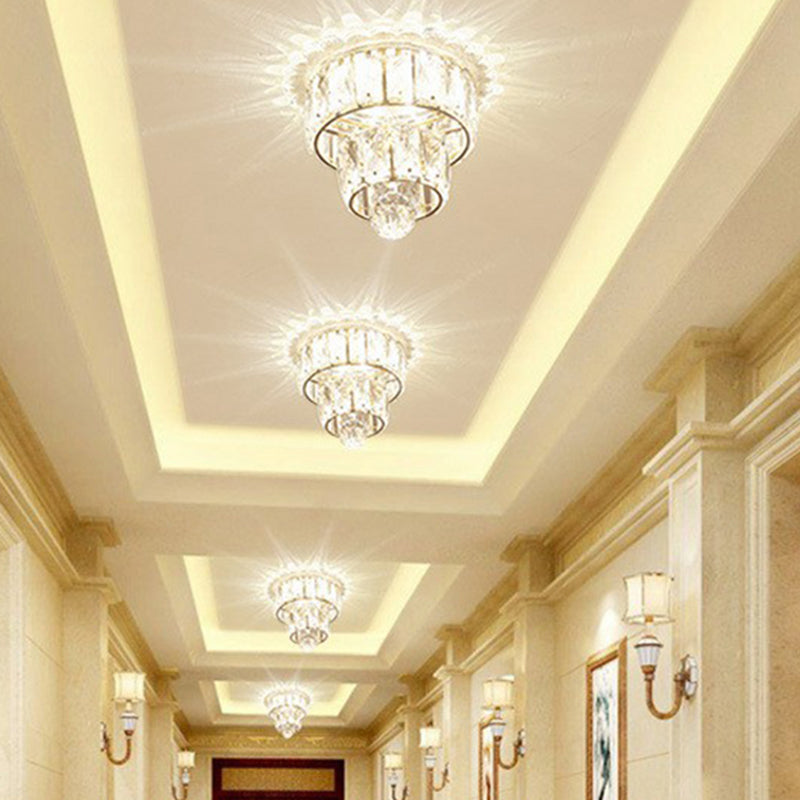 Artistic Crystal LED Flush Mount Fixture - Tiered Round Design for Corridor, Clear