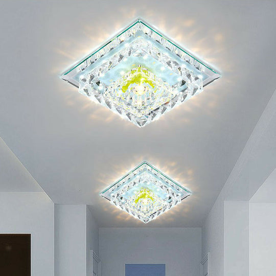 Contemporary Clear Square Crystal LED Flush Ceiling Light Fixture