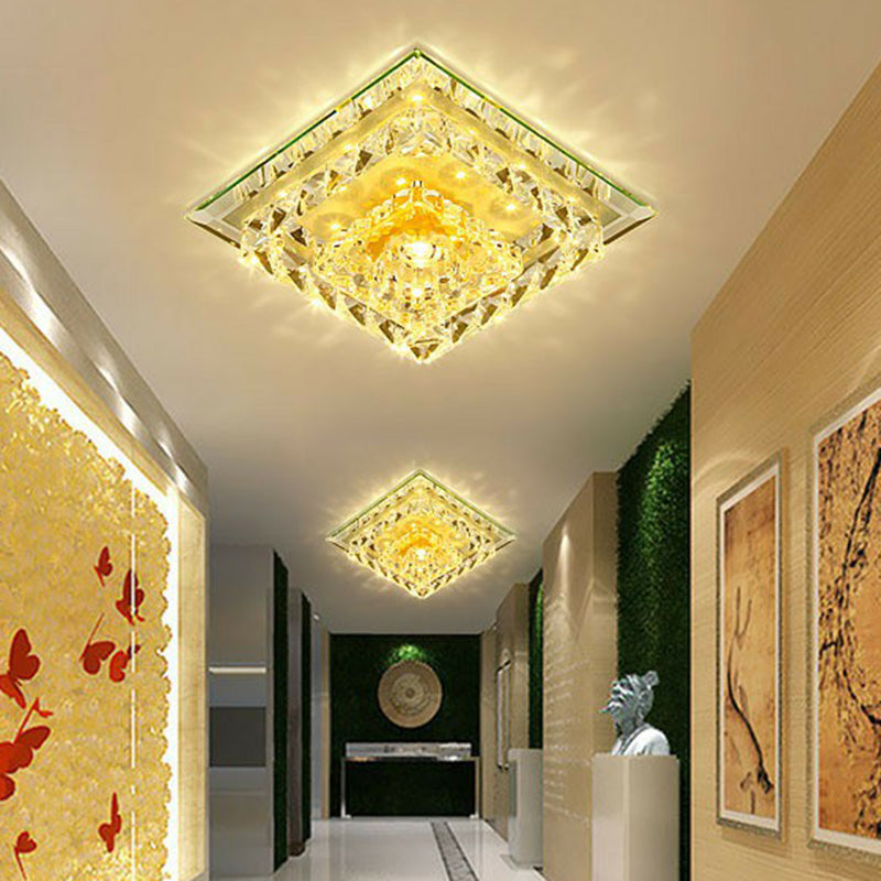 Contemporary Clear Square Crystal LED Flush Ceiling Light Fixture