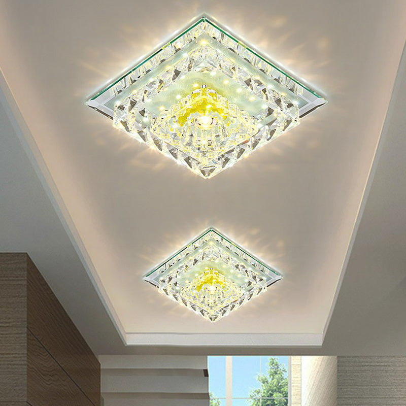 Contemporary Clear Square Crystal LED Flush Ceiling Light Fixture