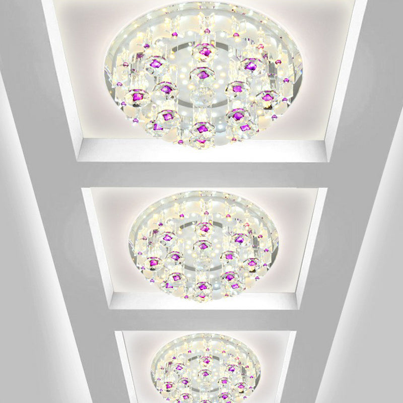 Modern Crystal Flush Mount Ceiling Light - Clear Hallway LED Fixture