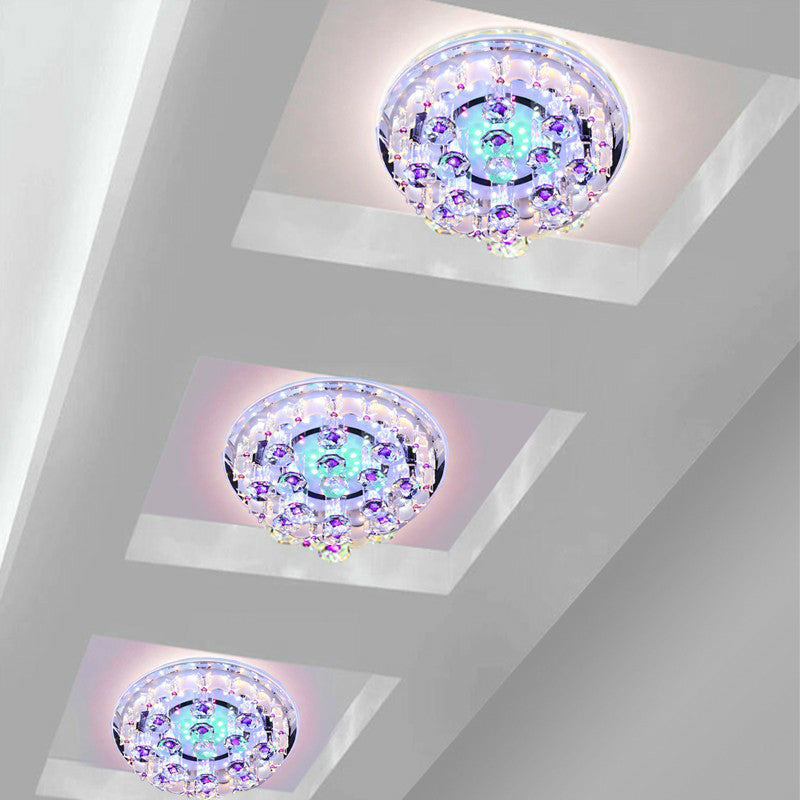 Modern Crystal Flush Mount Ceiling Light - Clear Hallway LED Fixture