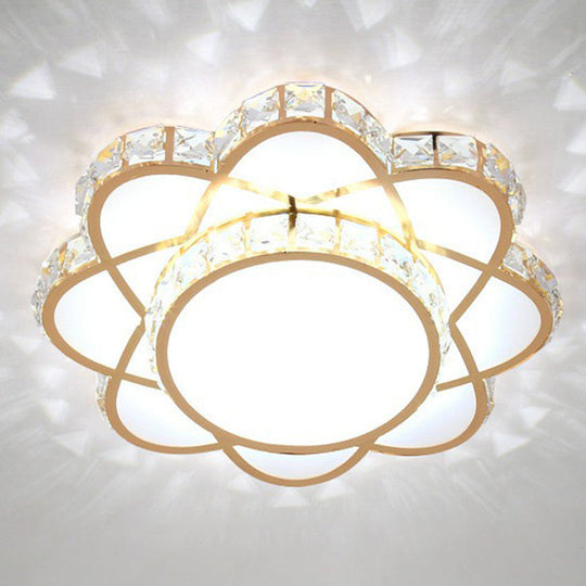Contemporary Crystal Rose Gold LED Flush Mount Ceiling Light with Floral Design
