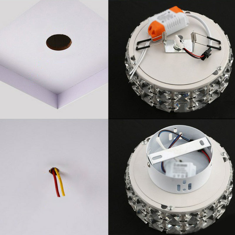 Minimalist Crystal LED Drum Flush Mount Light Fixture for Entryway