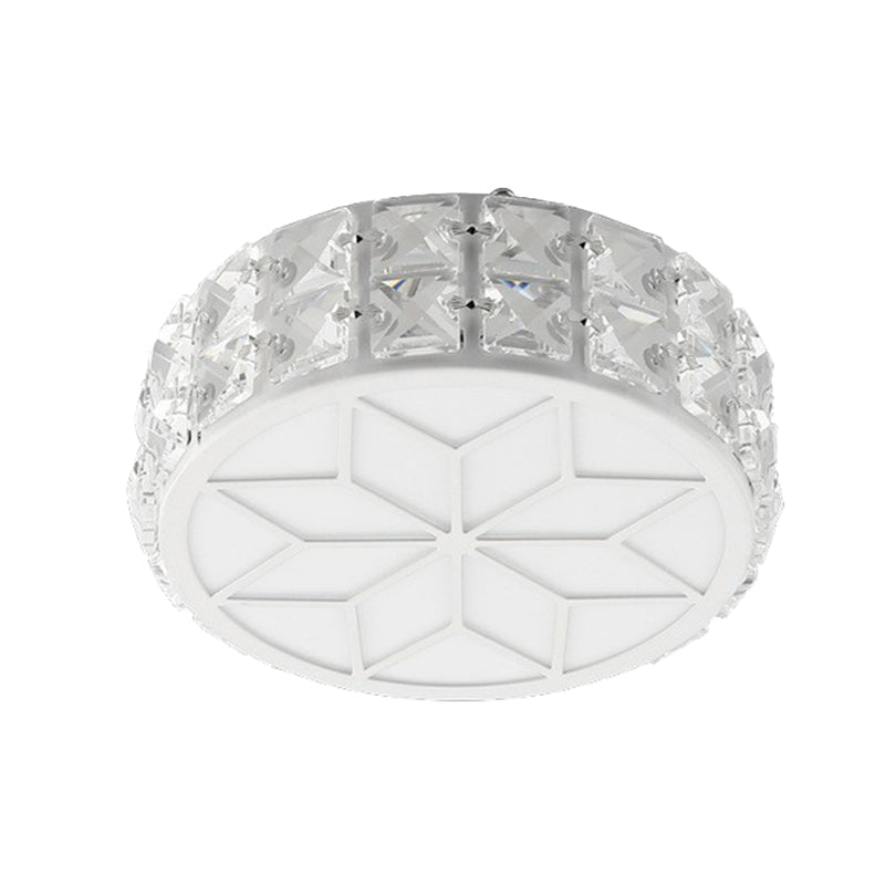 Minimalist Crystal LED Drum Flush Mount Light Fixture for Entryway