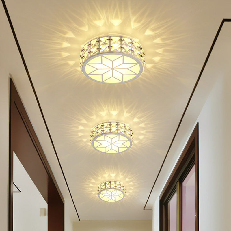 Minimalist Crystal LED Drum Flush Mount Light Fixture for Entryway