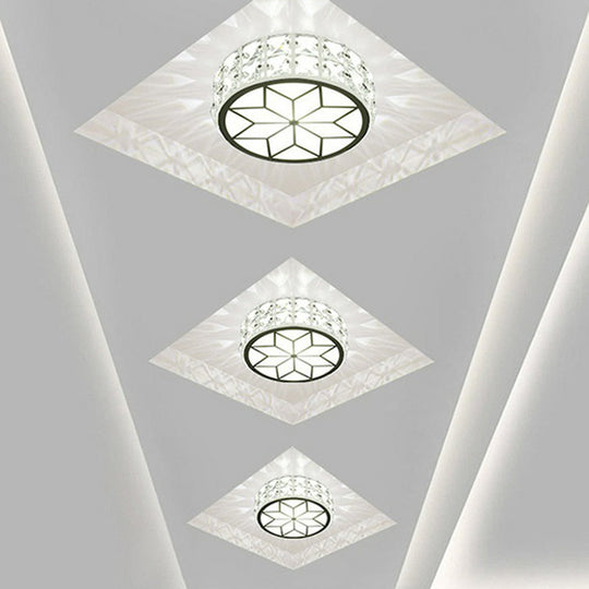 Minimalist Crystal LED Drum Flush Mount Light Fixture for Entryway