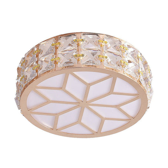 Minimalist Crystal LED Drum Flush Mount Light Fixture for Entryway
