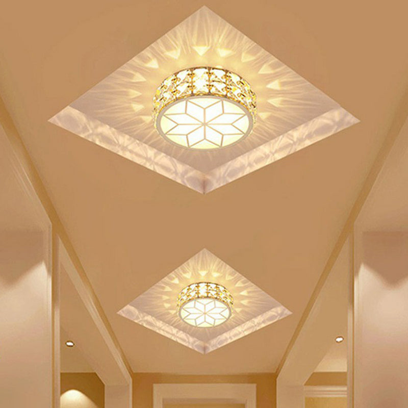 Minimalist Crystal LED Drum Flush Mount Light Fixture for Entryway