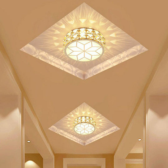 Minimalist Crystal LED Drum Flush Mount Light Fixture for Entryway