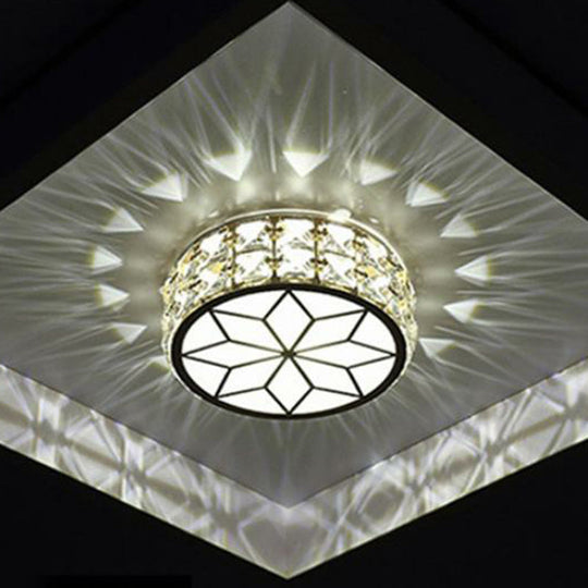 Minimalist Crystal LED Drum Flush Mount Light Fixture for Entryway