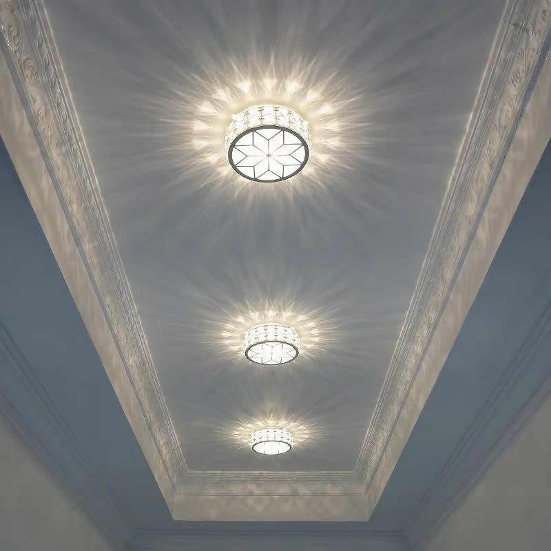 Modern Round LED Crystal Flush Ceiling Light Fixture for Corridors