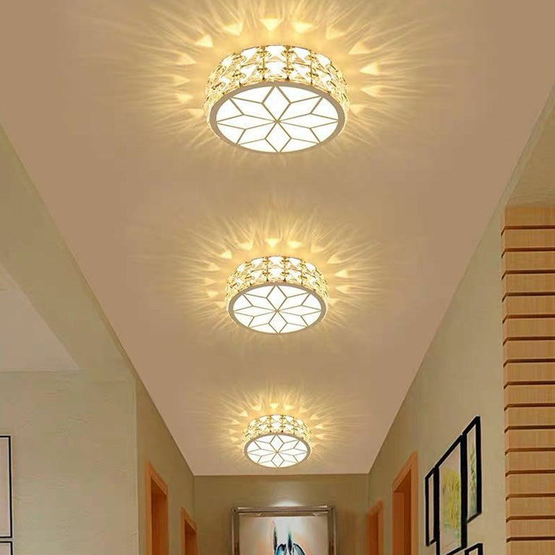 Modern Round LED Crystal Flush Ceiling Light Fixture for Corridors