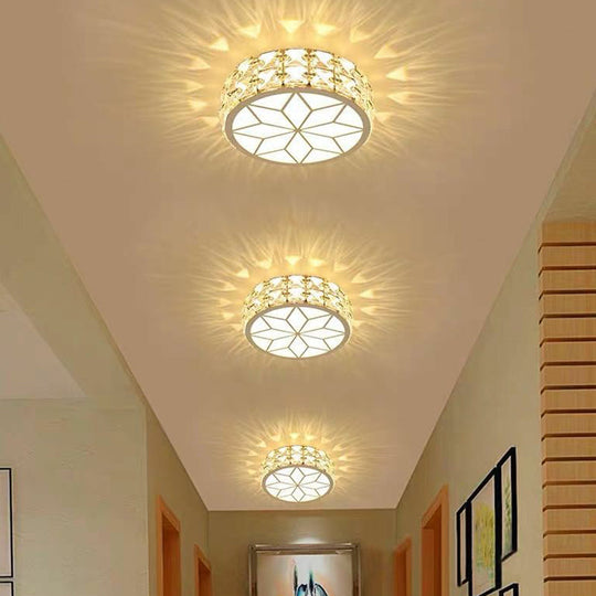 Modern Round LED Crystal Flush Ceiling Light Fixture for Corridors