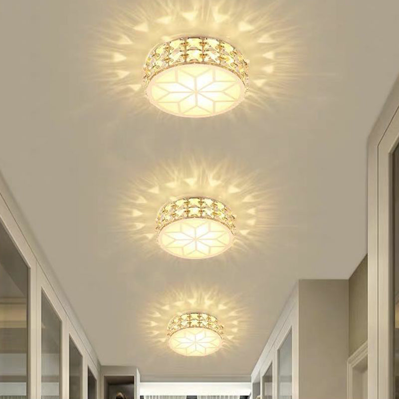 Modern Round LED Crystal Flush Ceiling Light Fixture for Corridors
