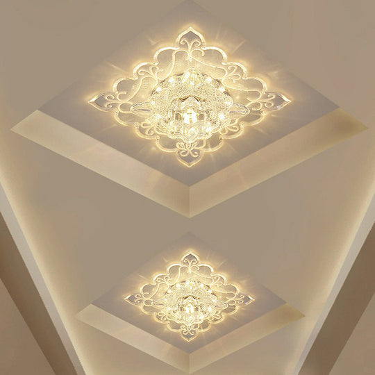 Contemporary Square LED Flush Mount Ceiling Light with Crystal Clear Design for Entryways