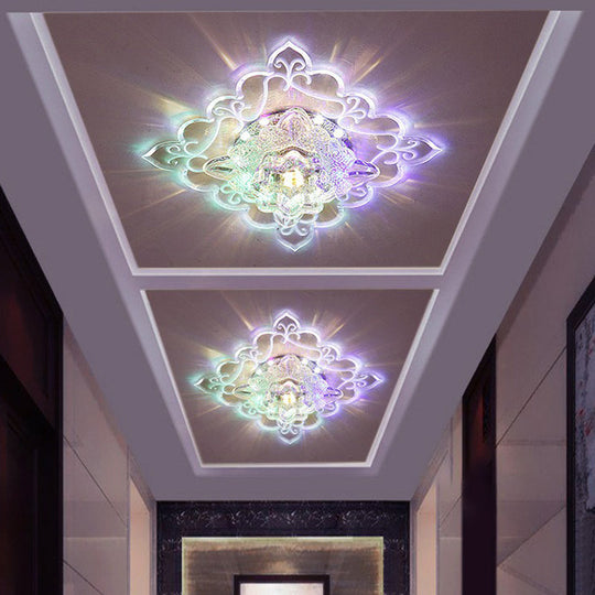 Contemporary Square LED Flush Mount Ceiling Light with Crystal Clear Design for Entryways