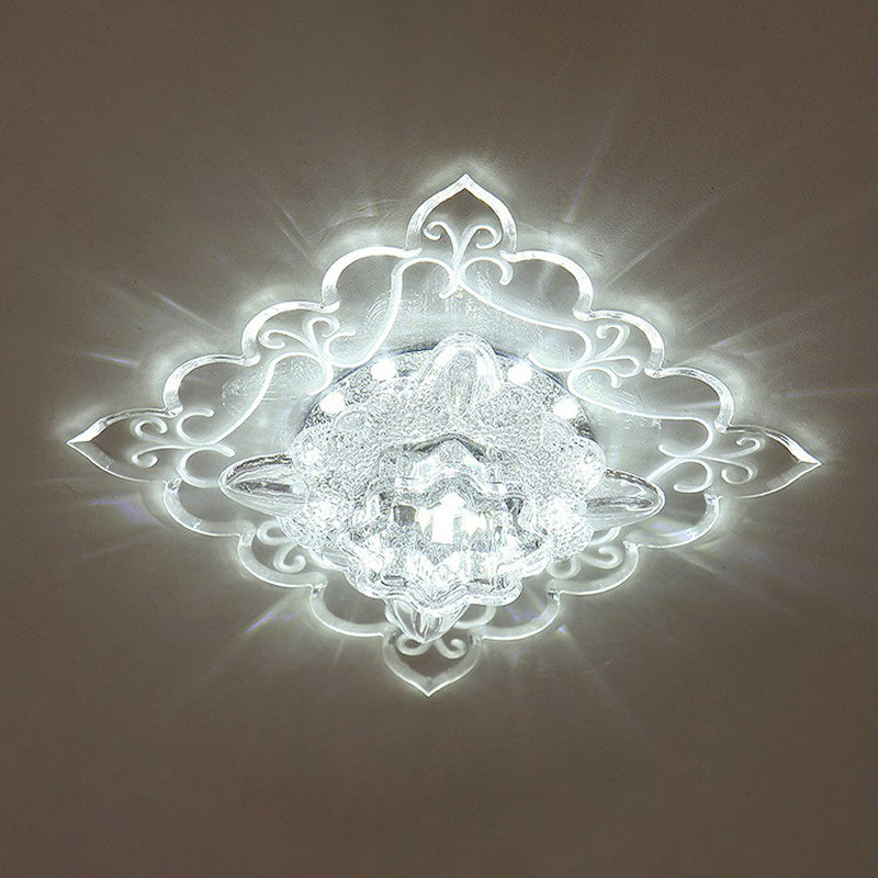 Contemporary Square LED Flush Mount Ceiling Light with Crystal Clear Design for Entryways