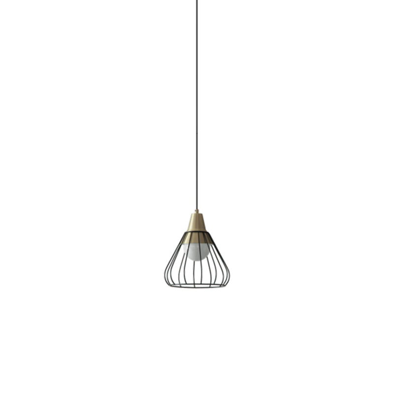 Modern Metal Cone Pendant Light with Wire-Cage Shade - 1 Light, 9"/13" Wide