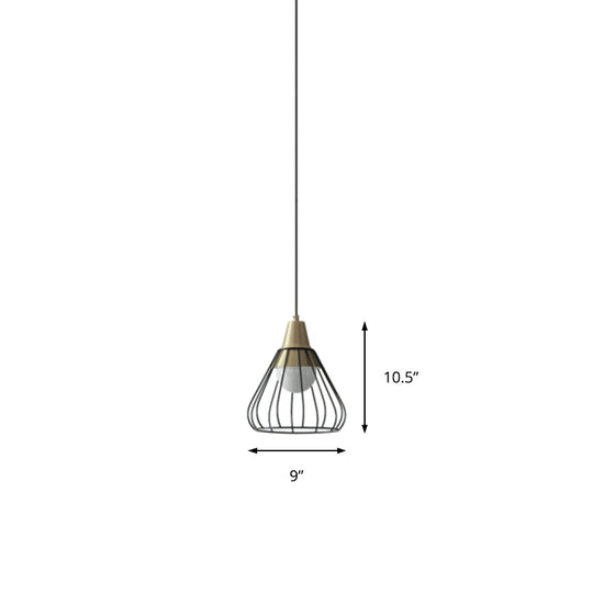 Modern Metal Cone Pendant Light with Wire-Cage Shade - 1 Light, 9"/13" Wide