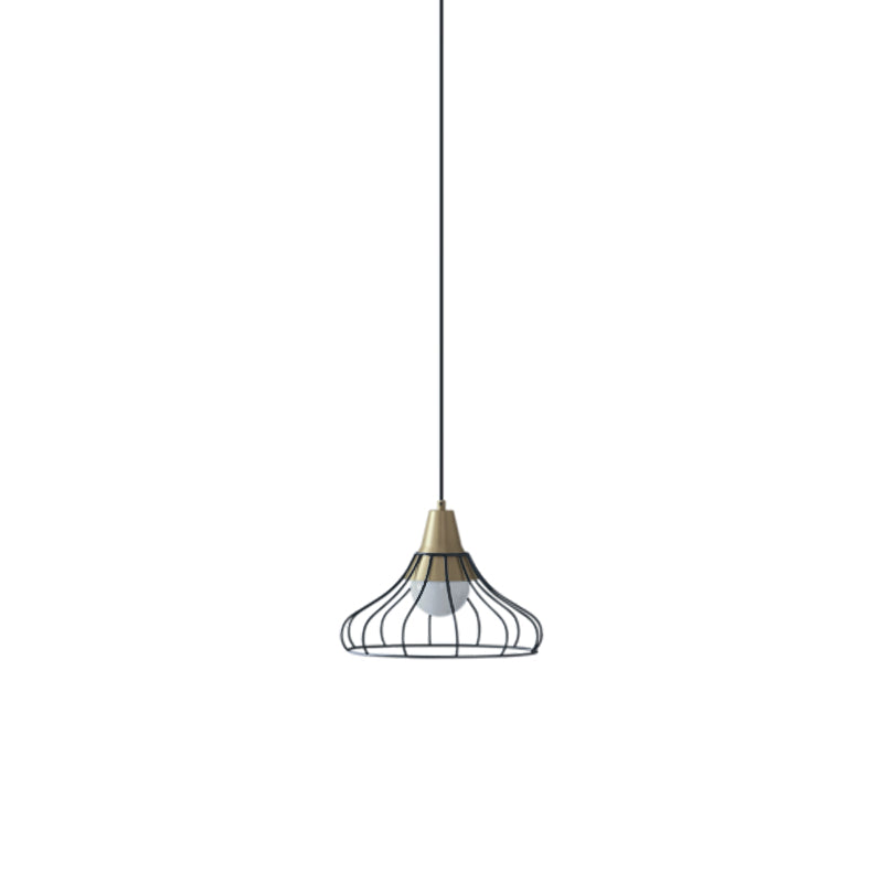 Modern Metal Cone Pendant Light with Wire-Cage Shade - 1 Light, 9"/13" Wide