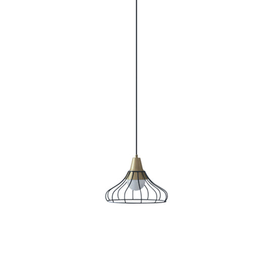 Modern Metal Cone Pendant Light with Wire-Cage Shade - 1 Light, 9"/13" Wide