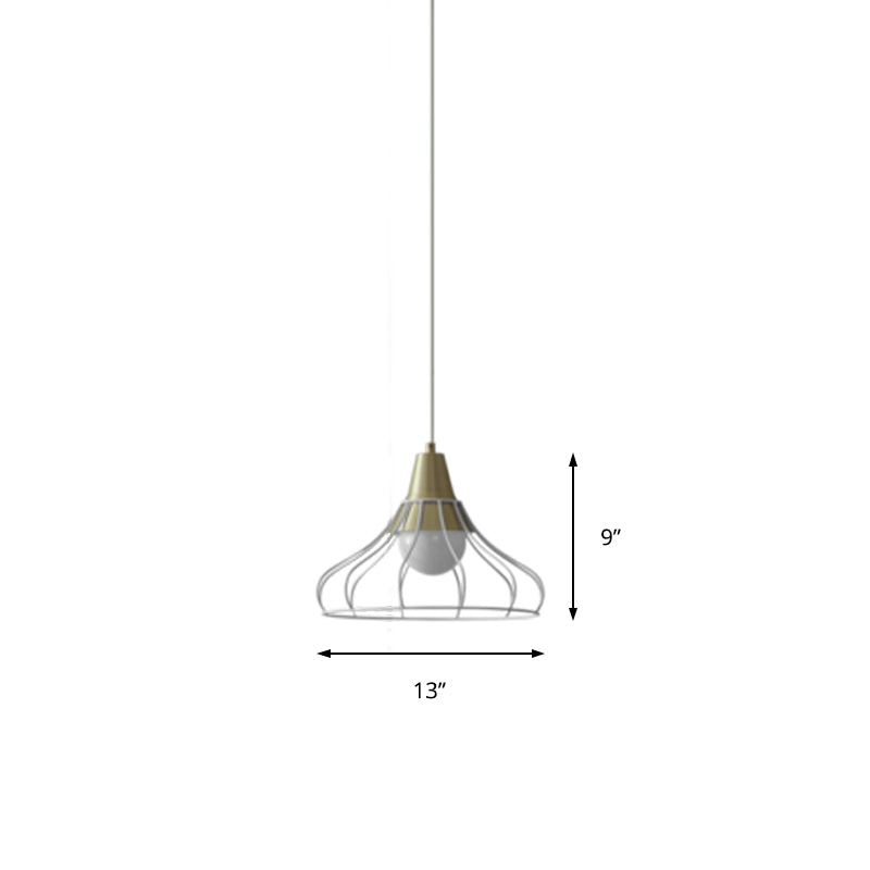 Modern Metal Cone Pendant Light with Wire-Cage Shade - 1 Light, 9"/13" Wide