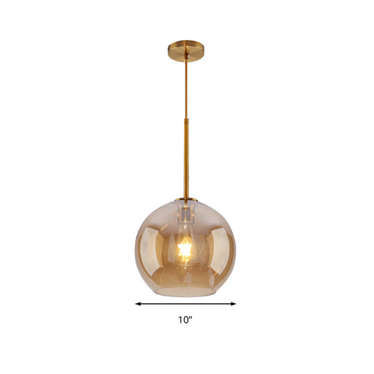 Modern Global Pendant Light with Clear/Amber Glass and Gold Finish, Available in 3 Sizes