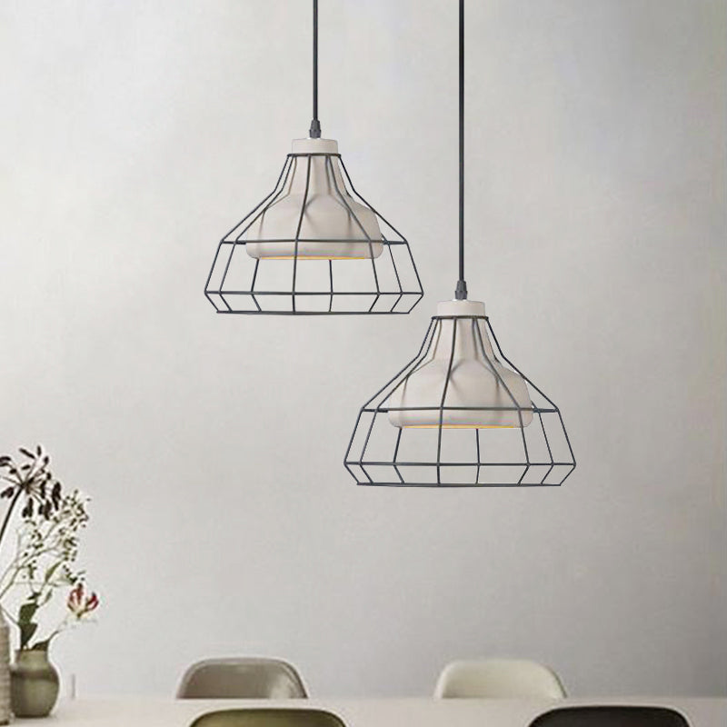 Modernist Cement Cone Hanging Pendant Lamp With Wire-Cage Shade 1-Light Black 10.5/14 Width