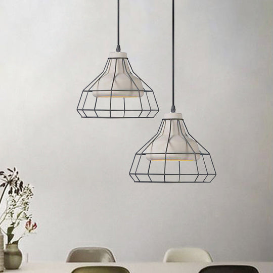 Modernist Cement Cone Hanging Pendant Lamp With Wire-Cage Shade 1-Light Black 10.5/14 Width
