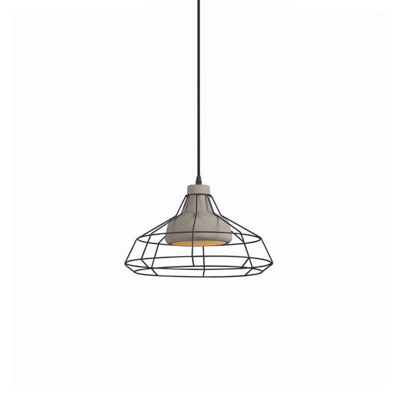 Cement Cone Suspension Light - Modernist Black Hanging Pendant Lamp with Wire-Cage Shade, 10.5"/14" Wide
