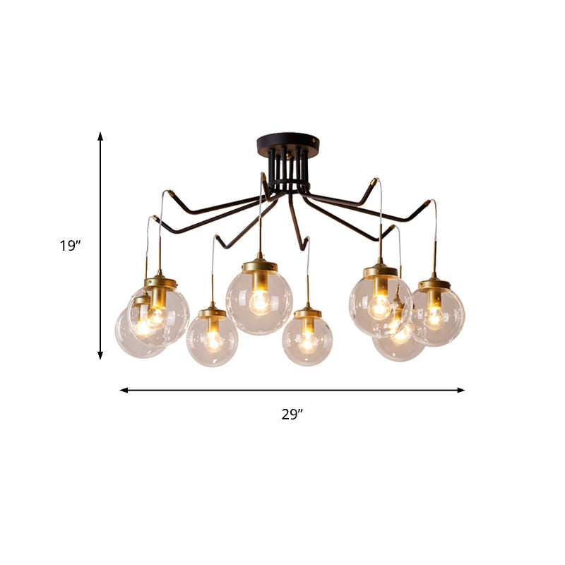 Clear Glass Chandelier Lighting - Globe 6/8 Lights Pendant In Black Ideal For Dining Room