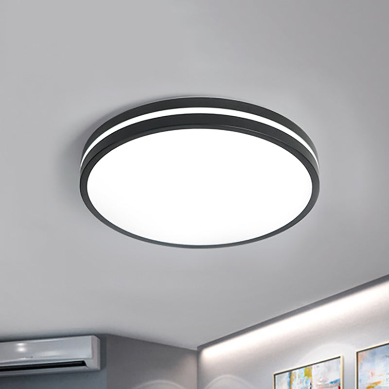 Modern Round Flush Mount Acrylic LED Light Fixture - Black Finish with Recessed Diffuser, White Light, 16"/19.5" Wide