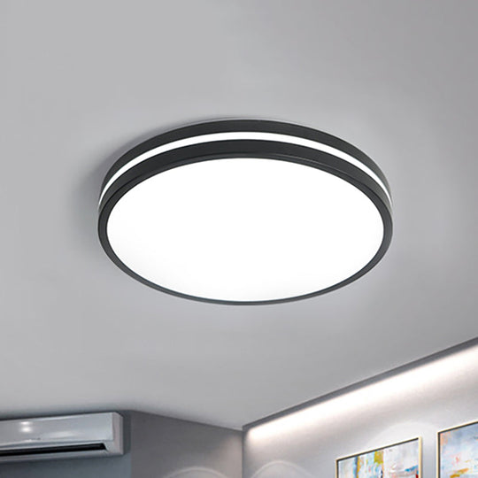Modern Round Flush Mount Acrylic LED Light Fixture - Black Finish with Recessed Diffuser, White Light, 16"/19.5" Wide