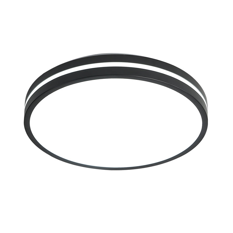 Modern Round Flush Mount Acrylic LED Light Fixture - Black Finish with Recessed Diffuser, White Light, 16"/19.5" Wide