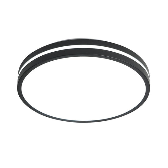 Modern Round Flush Mount Acrylic LED Light Fixture - Black Finish with Recessed Diffuser, White Light, 16"/19.5" Wide